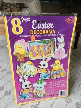 Vintage NOS Beistle 1992 8 piece Easter Decorama - die cuts, decorations